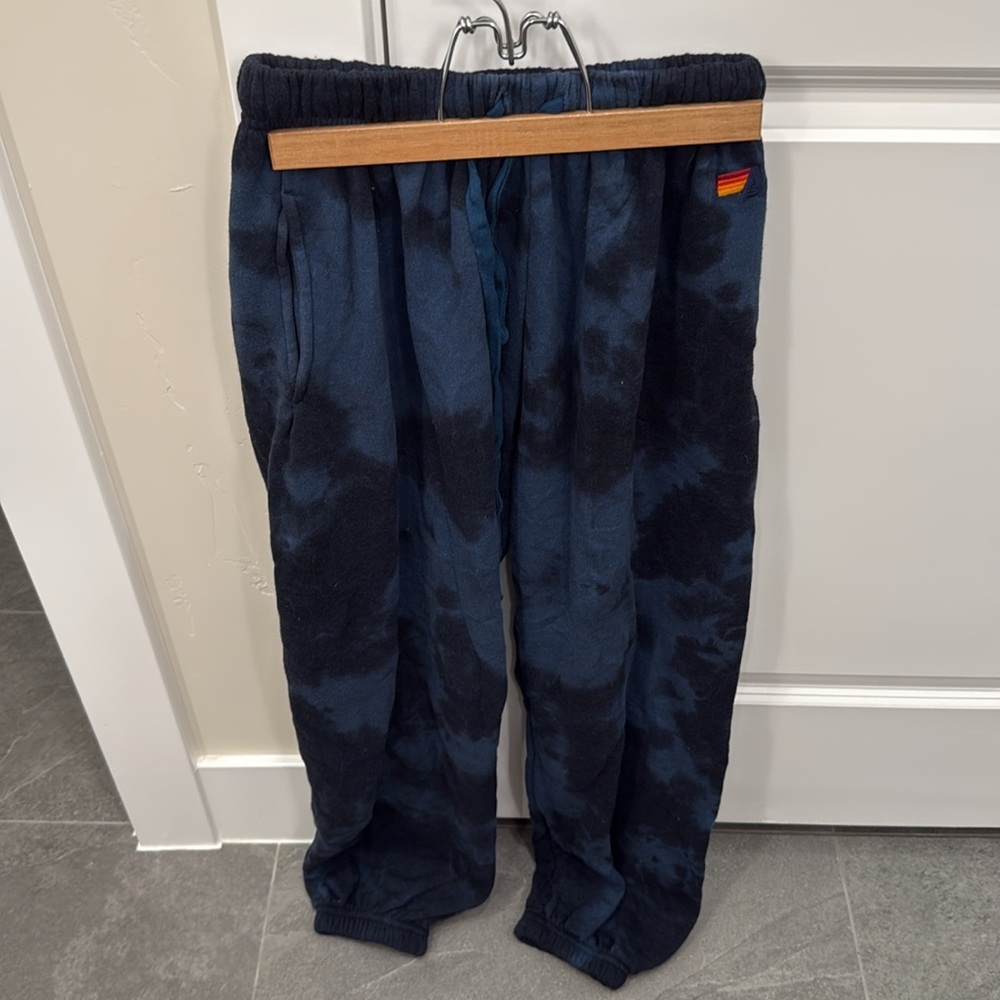 NWT Men’s Aviator Nation Hand Dyed Sweatpants - Tie Die Navy and Blue